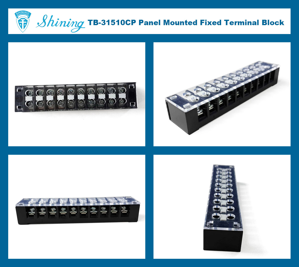 TB-31510CP Panel Mounted 300V 15A 10 Pole Fixed Terminal Block